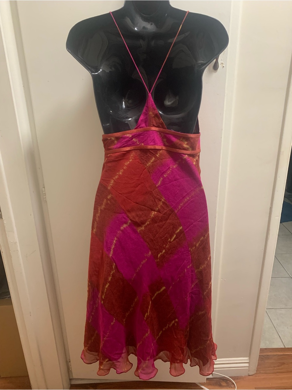 Vintage Diane Von Furstenberg 100% Silk Fuchsia and Rust Slip Dress Size 10 - Picture 4 of 9